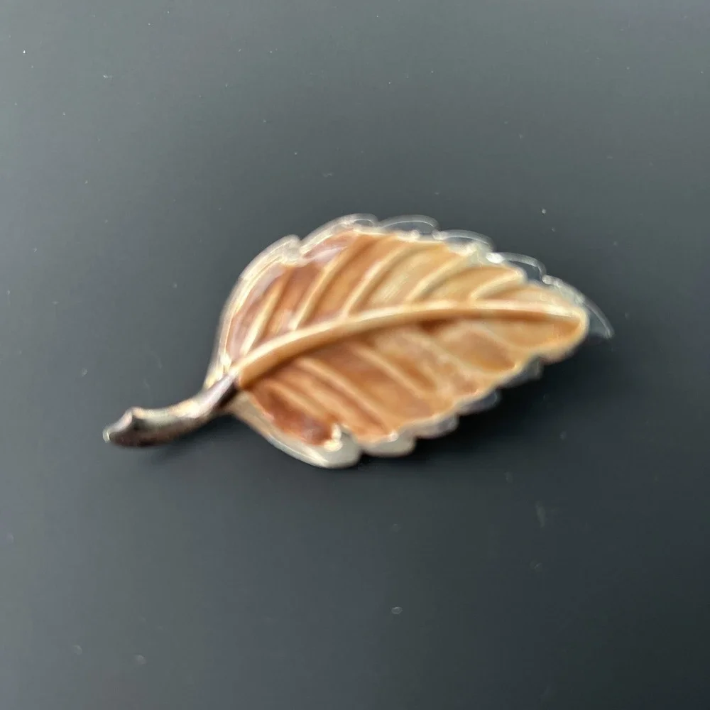 VTG 3 Pc LEAVES BROOCH LOT silver gold